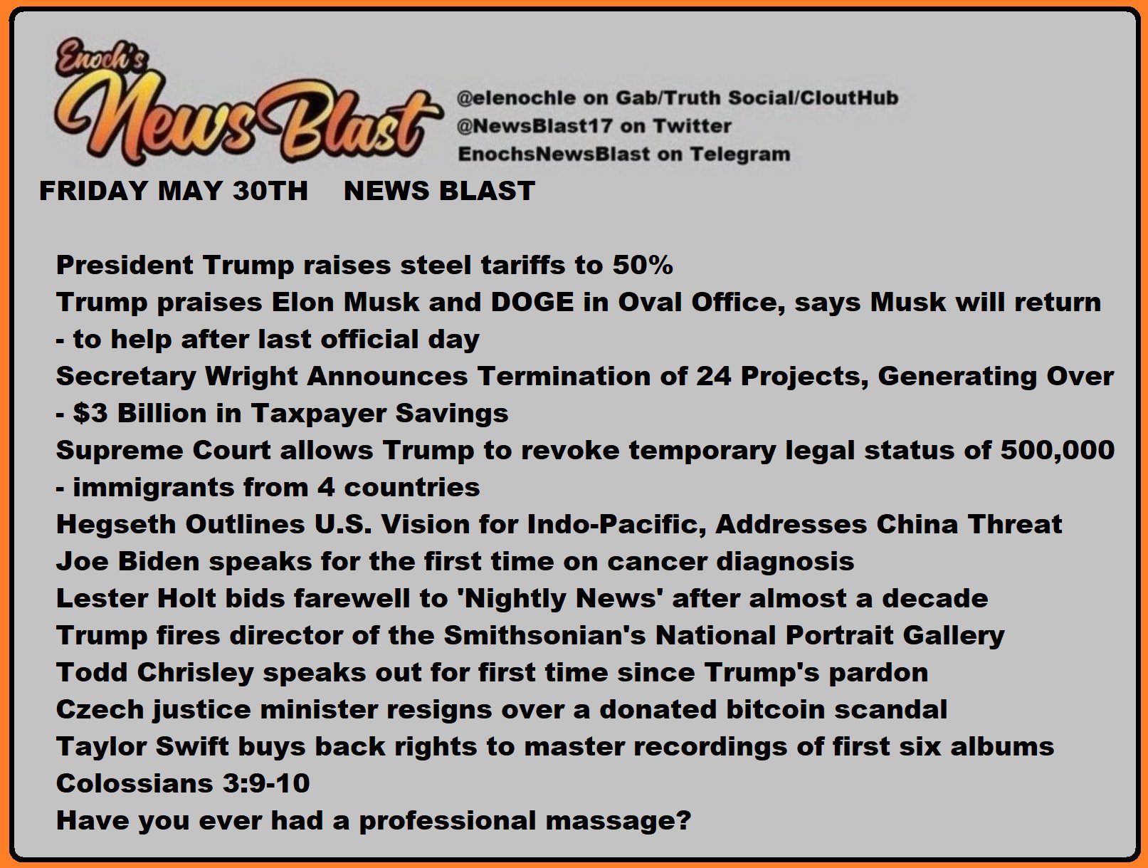News Blast graphic for Friday, May 30th