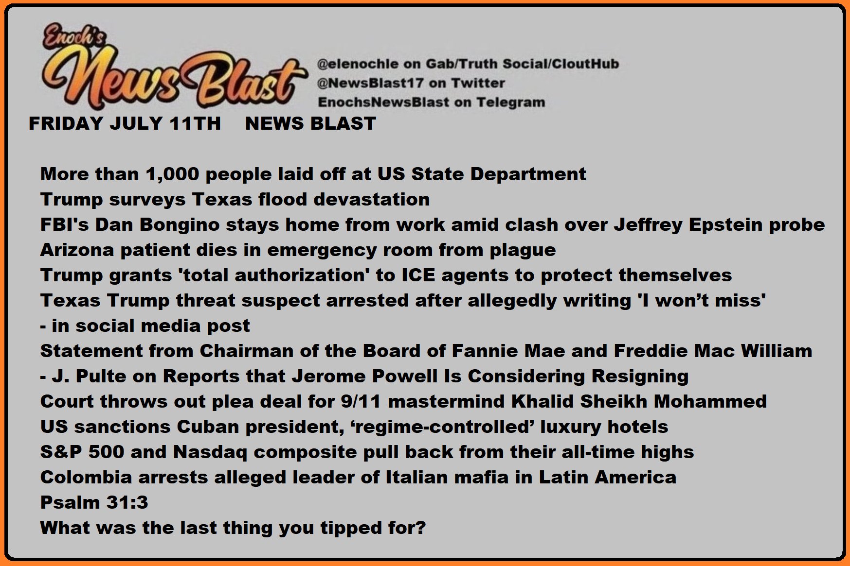 News Blast graphic for Friday, July 11th