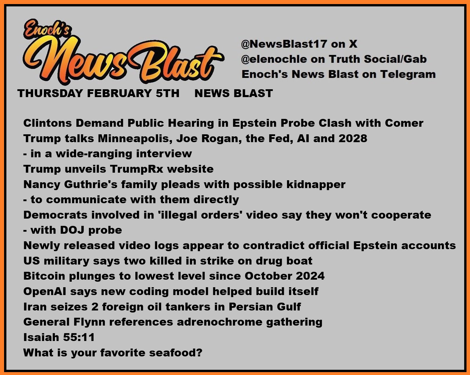 News Blast graphic for Thursday, February 5th