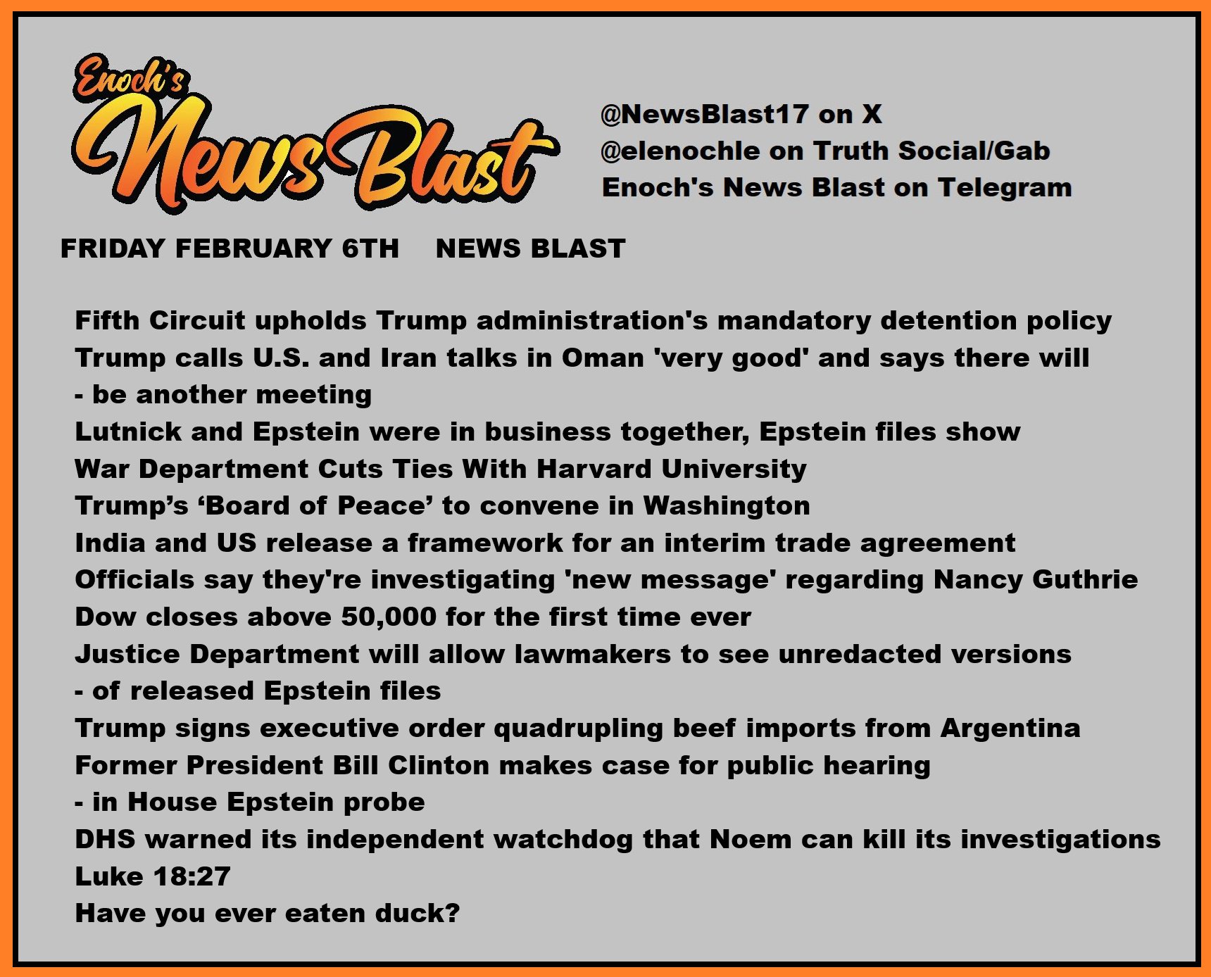News Blast graphic for Friday, February 6th