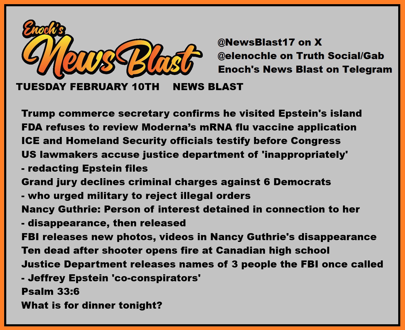 News Blast graphic for Tuesday, February 10th