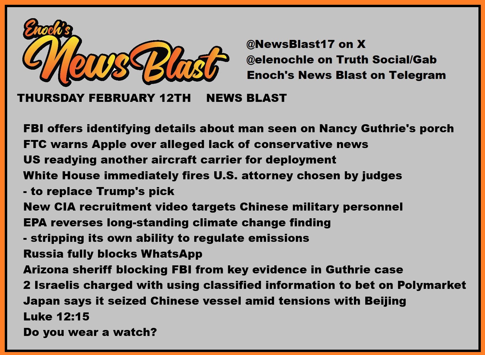 News Blast graphic for Thursday, February 12th