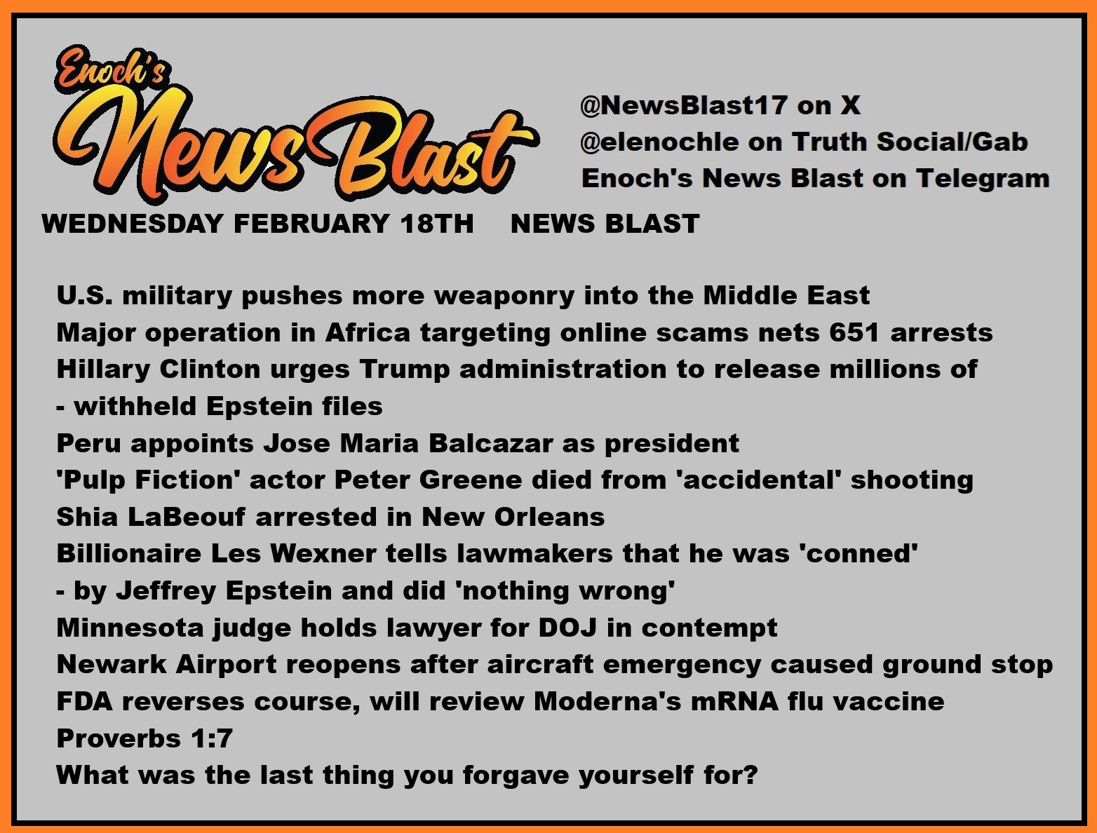 News Blast graphic for Wednesday, February 18th