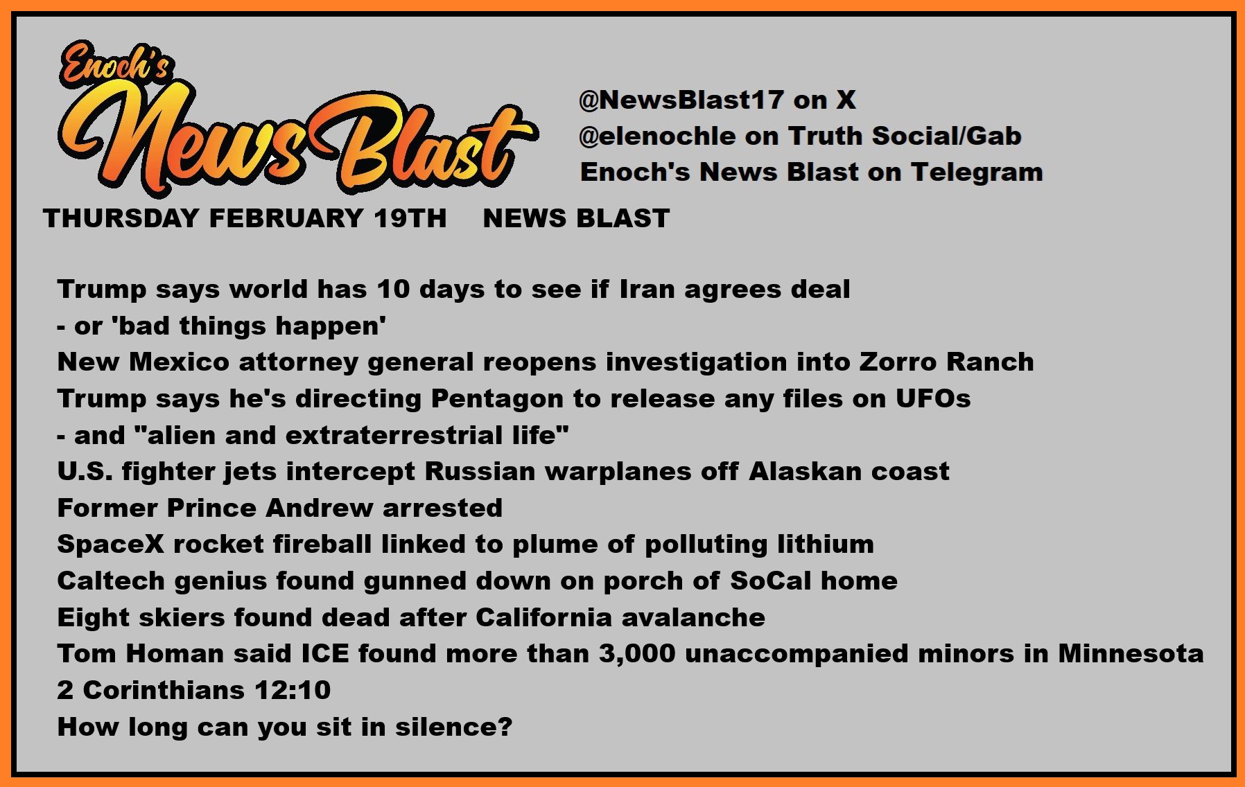 News Blast graphic for Thursday, February 19th