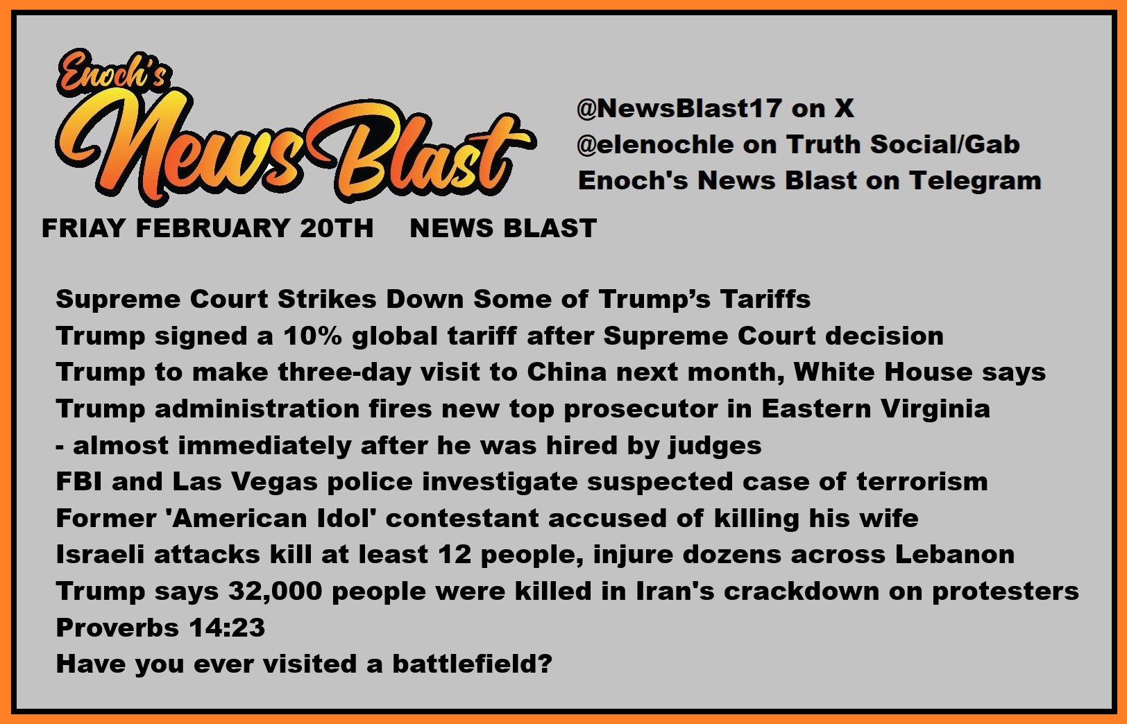 News Blast graphic for Friday, February 20th