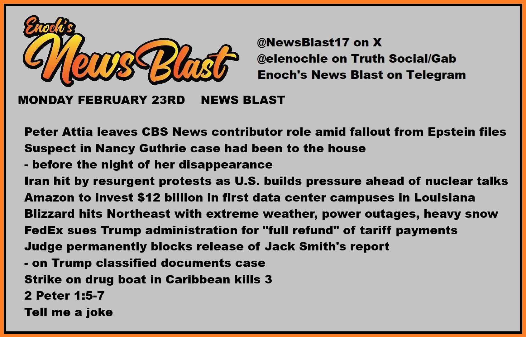 News Blast graphic for Monday, February 23rd