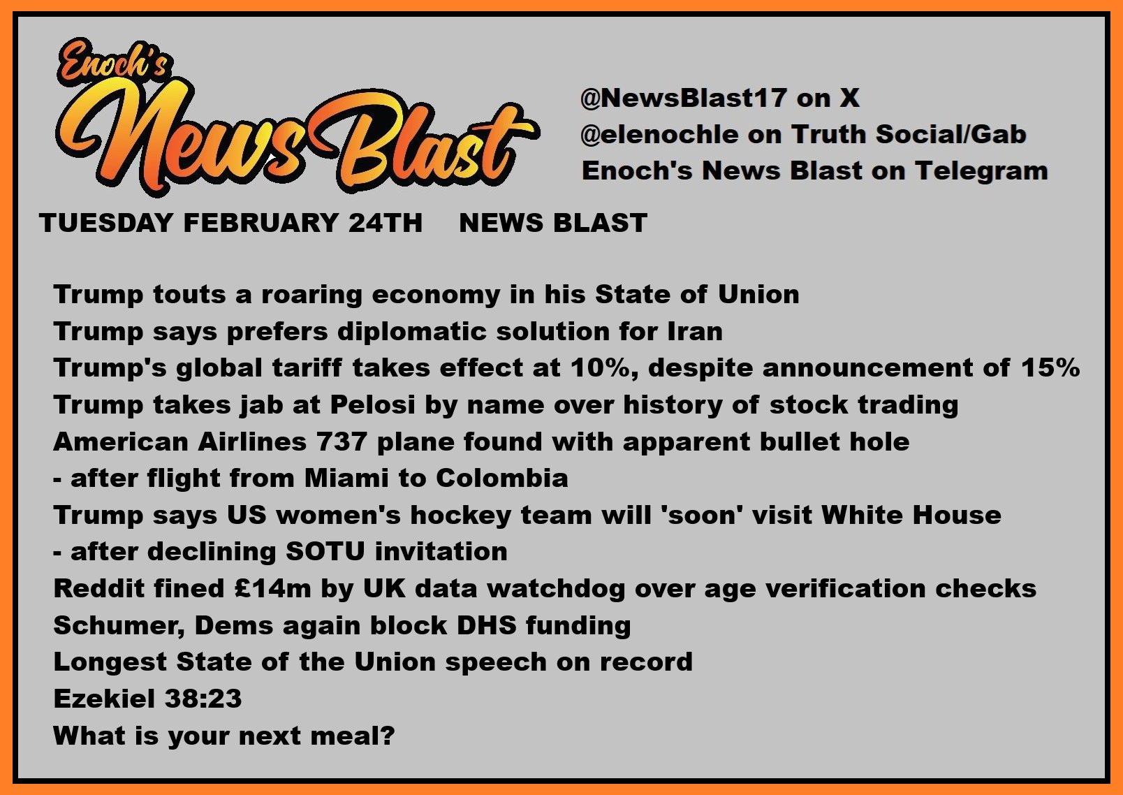 News Blast graphic for Tuesday, February 24th