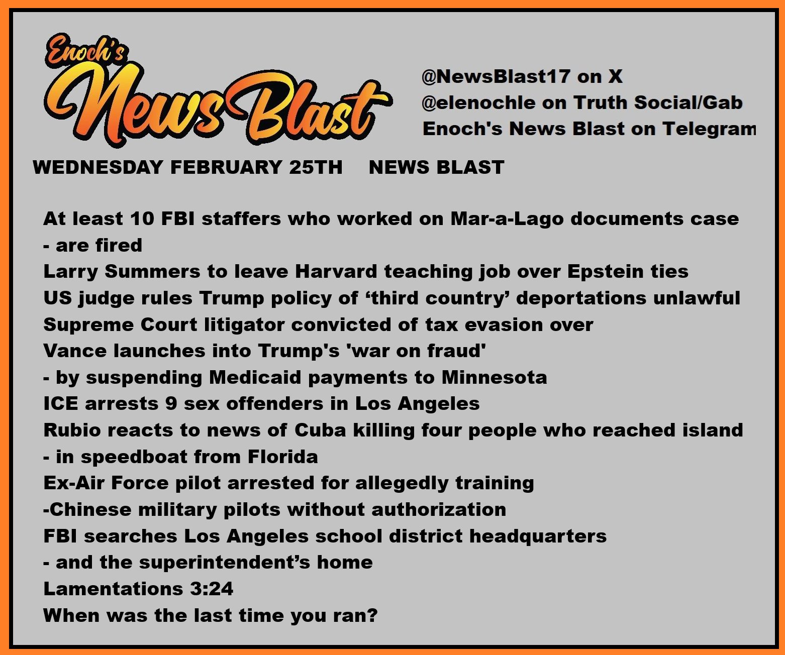 News Blast graphic for Wednesday, February 25th