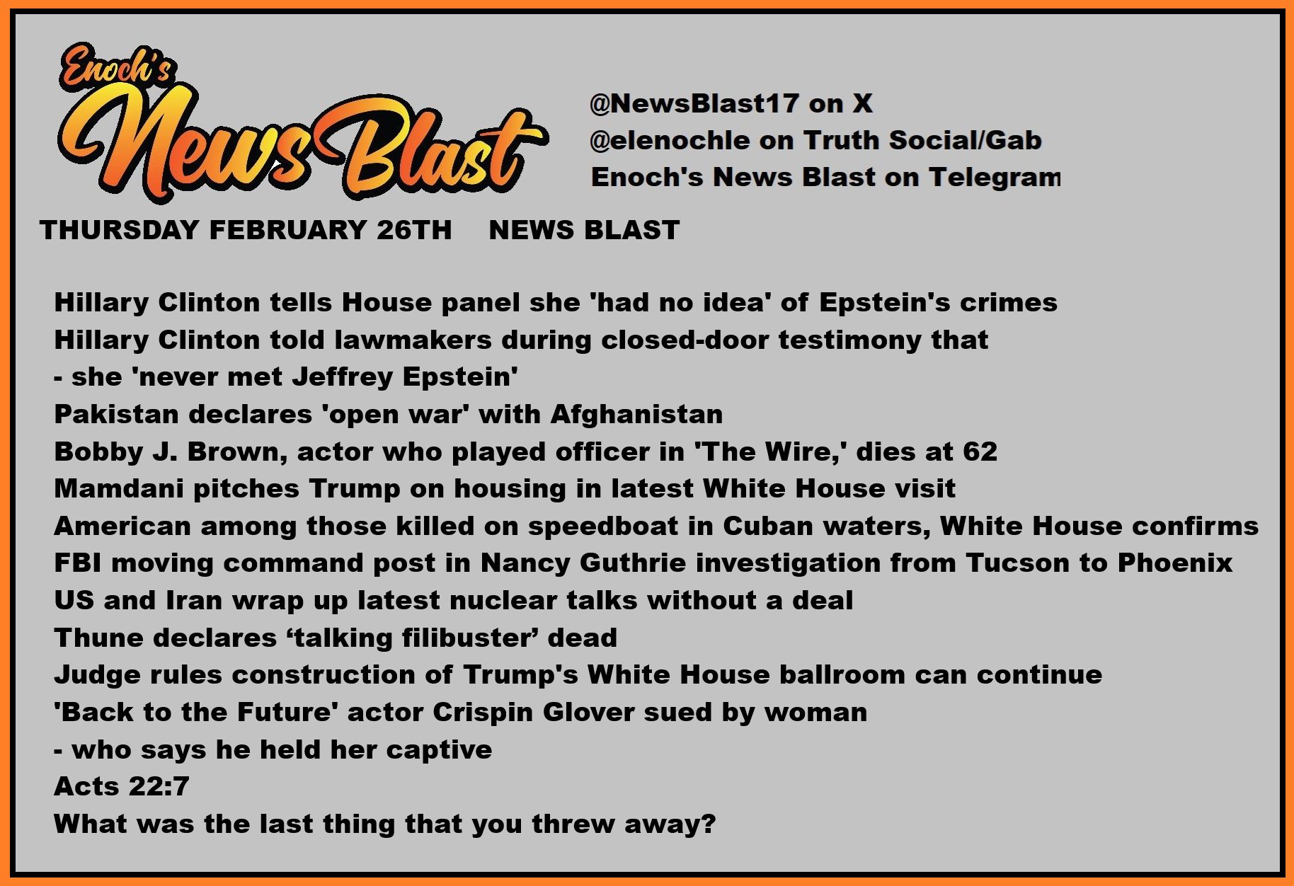News Blast graphic for Thursday, February 26th