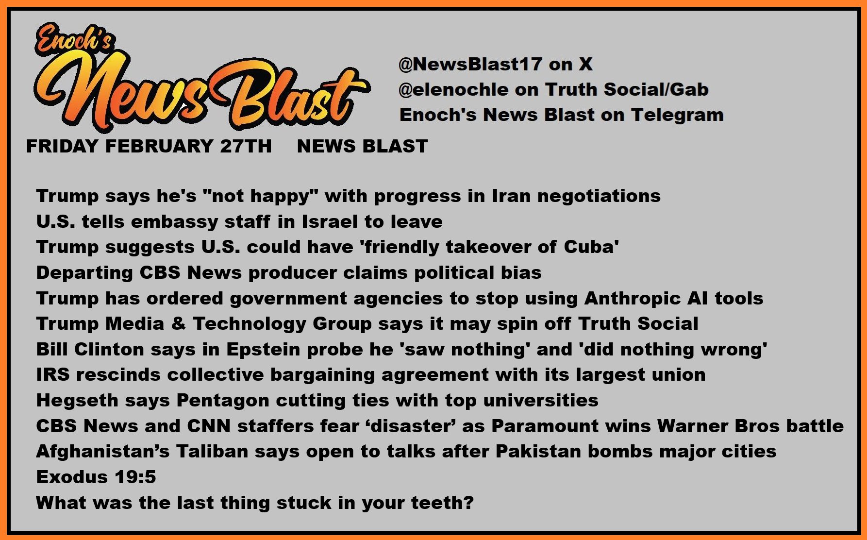 News Blast graphic for Friday, February 27th