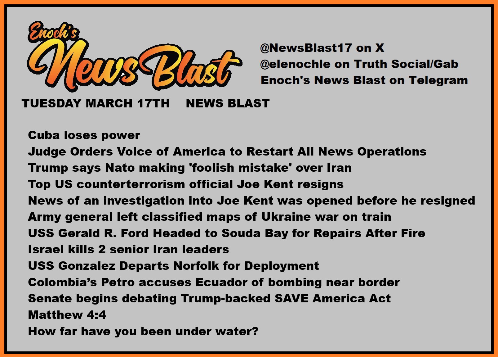 News Blast graphic for Tuesday, March 17th