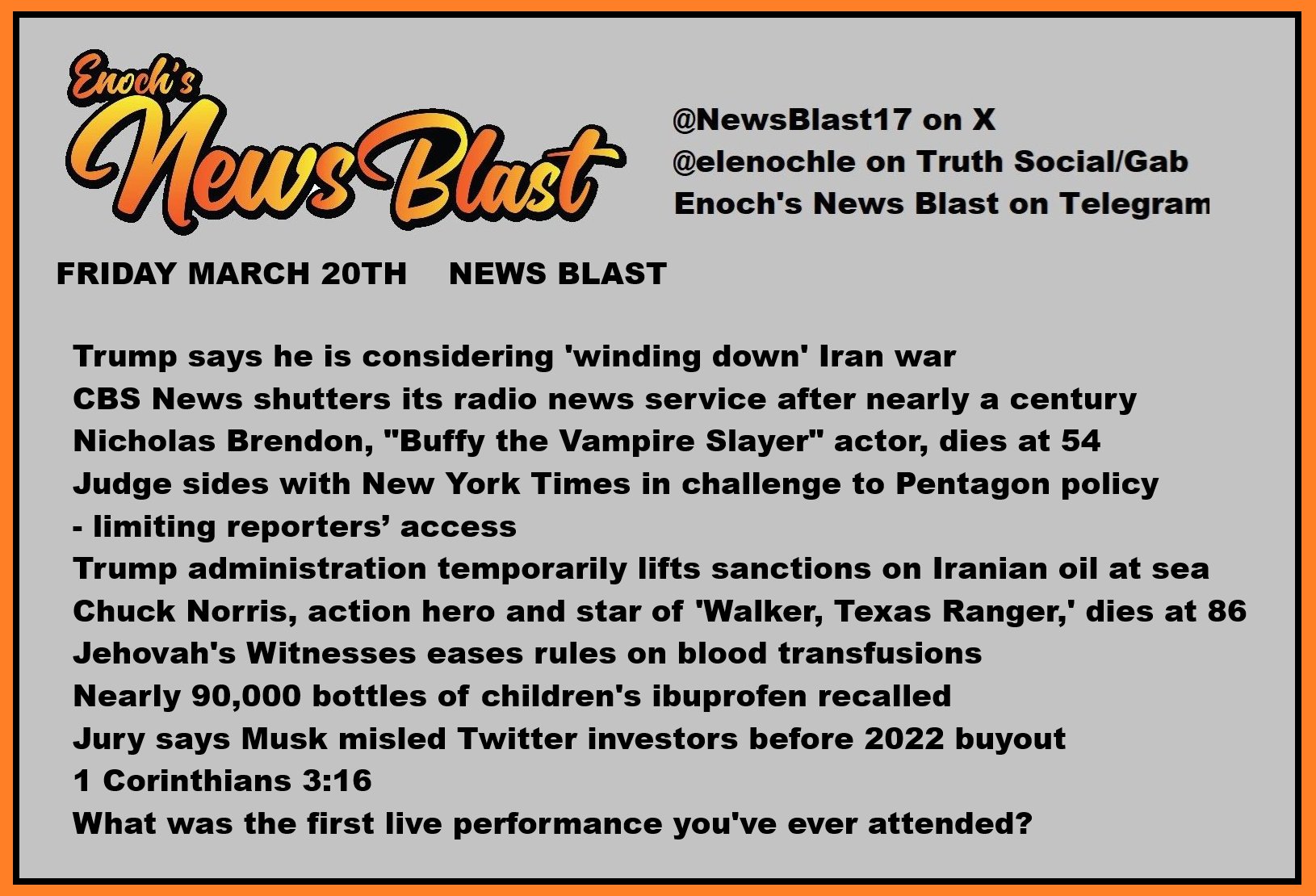 News Blast graphic for Friday, March 20th