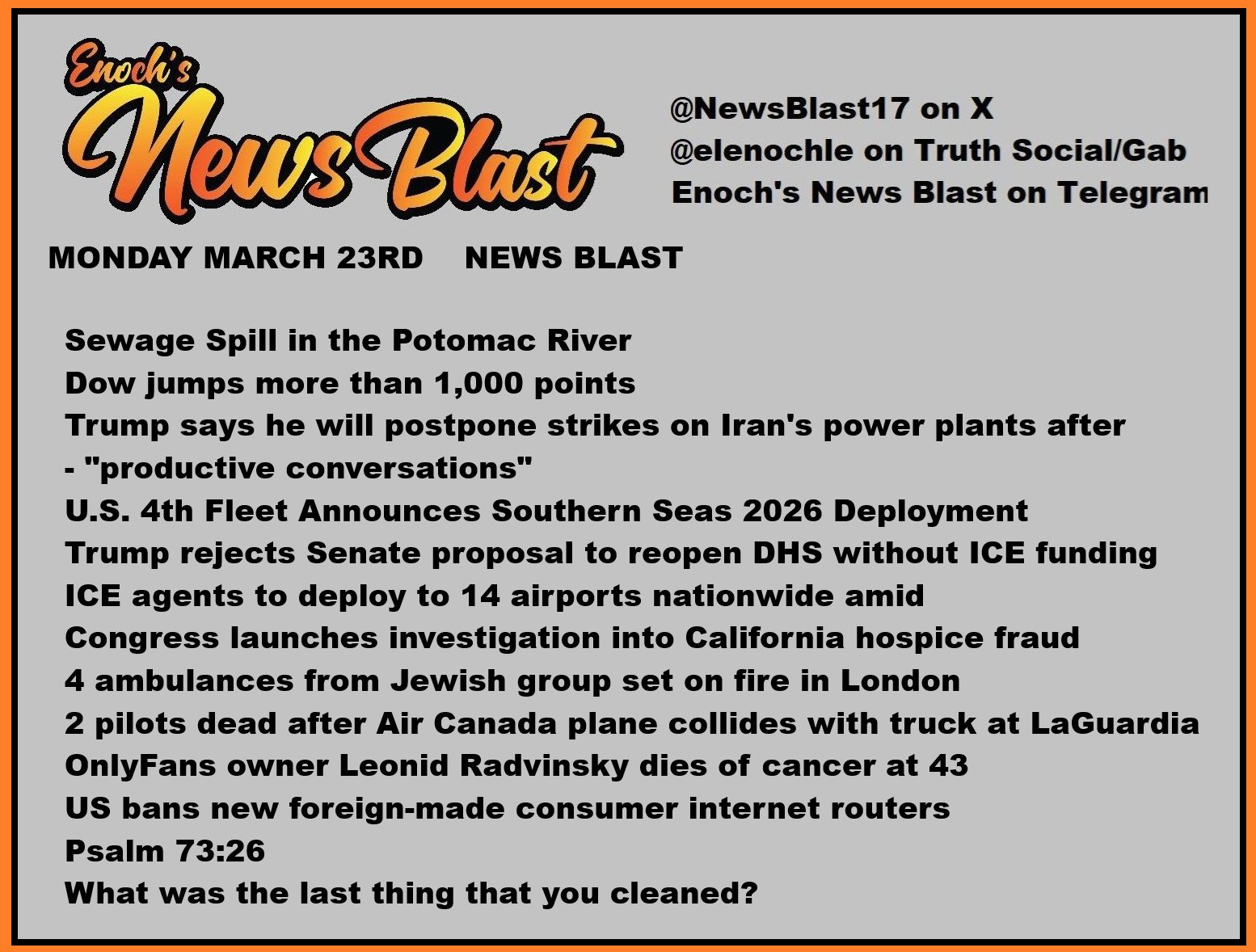 News Blast graphic for Monday, March 23rd
