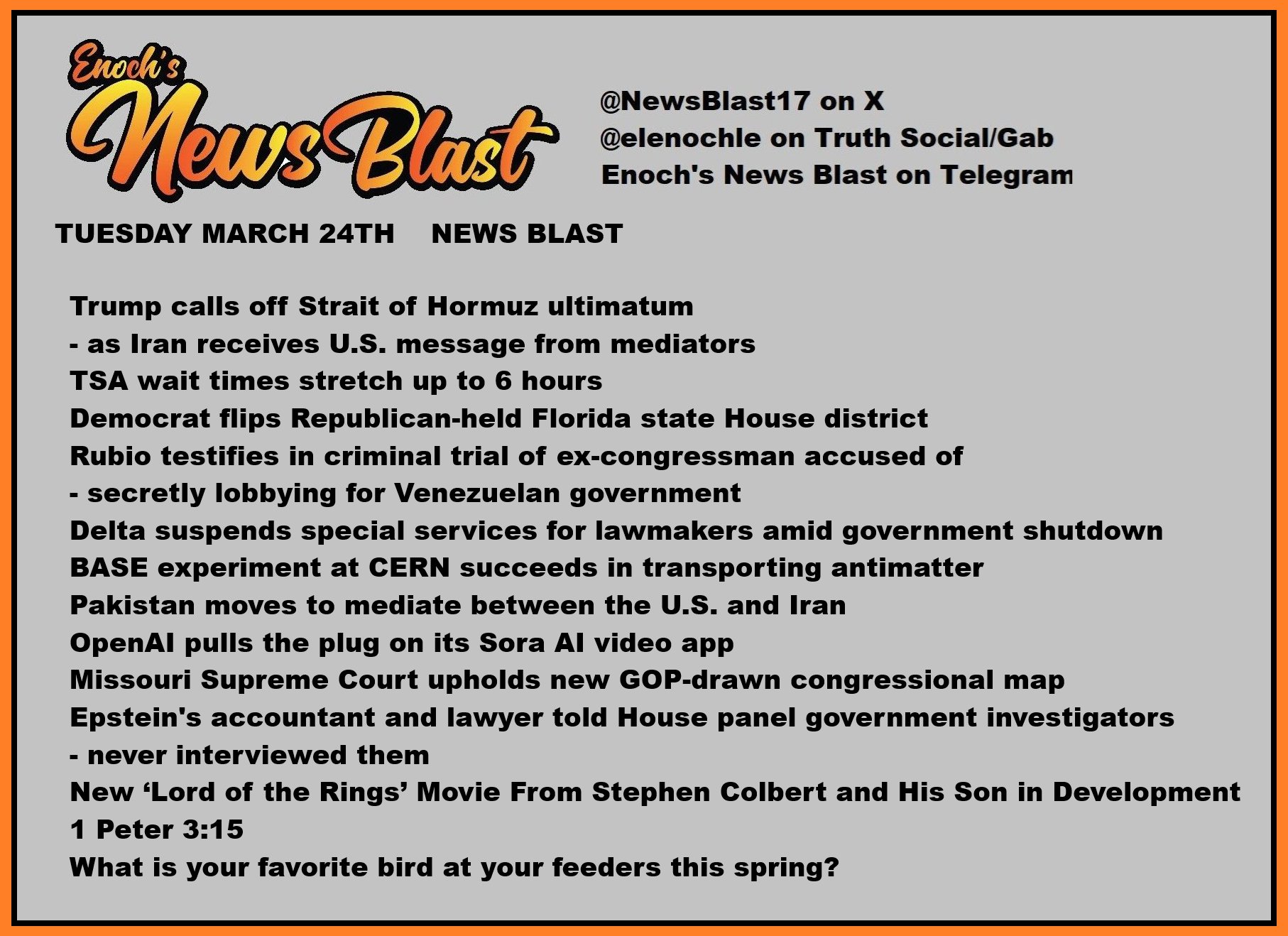 News Blast graphic for Tuesday, March 24th