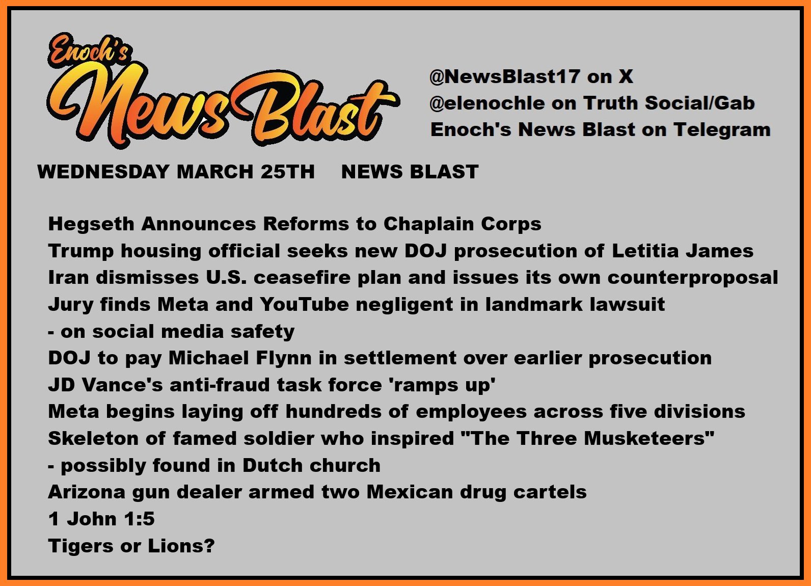 News Blast graphic for Wednesday, March 25th
