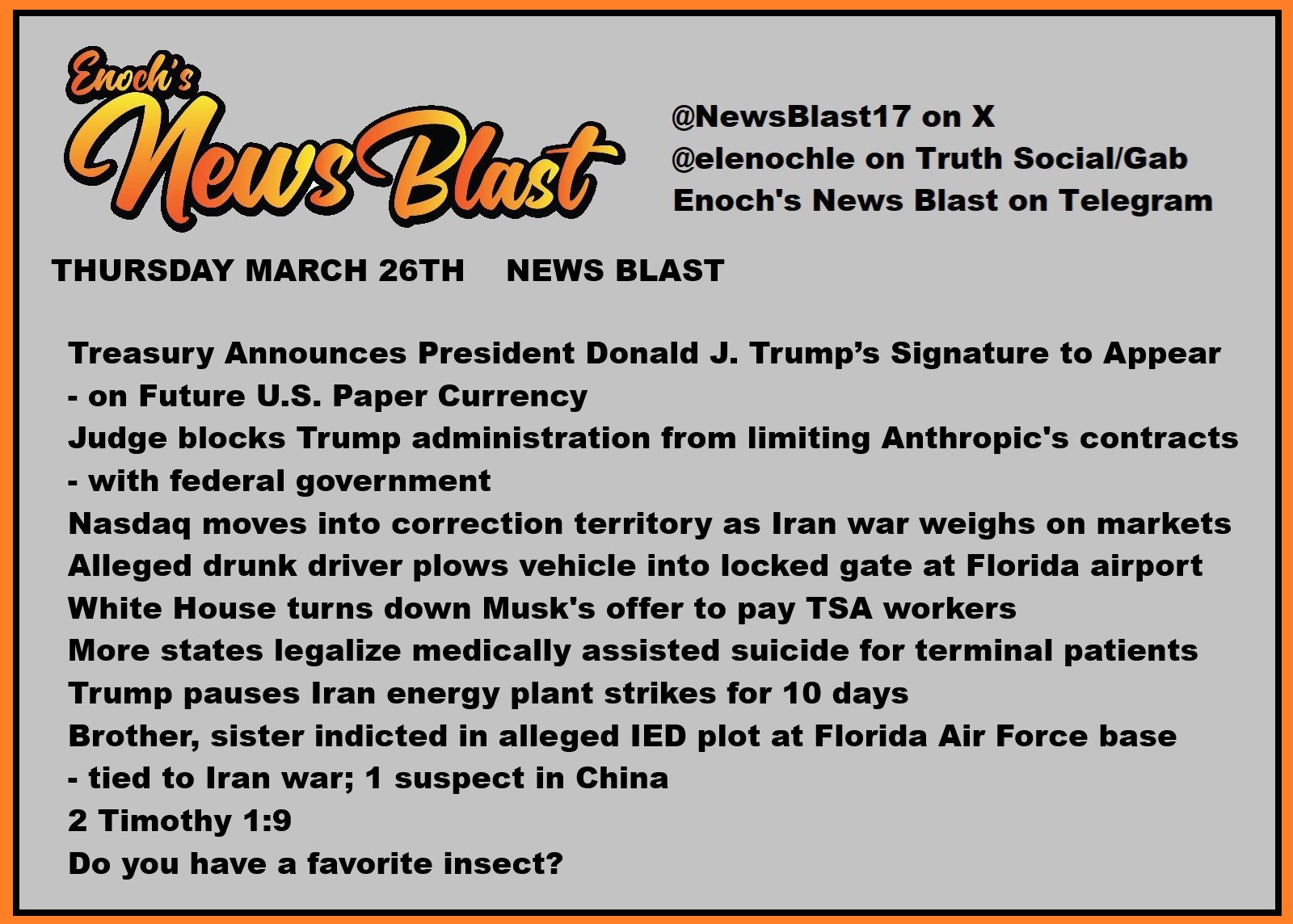 News Blast graphic for Thursday, March 26th