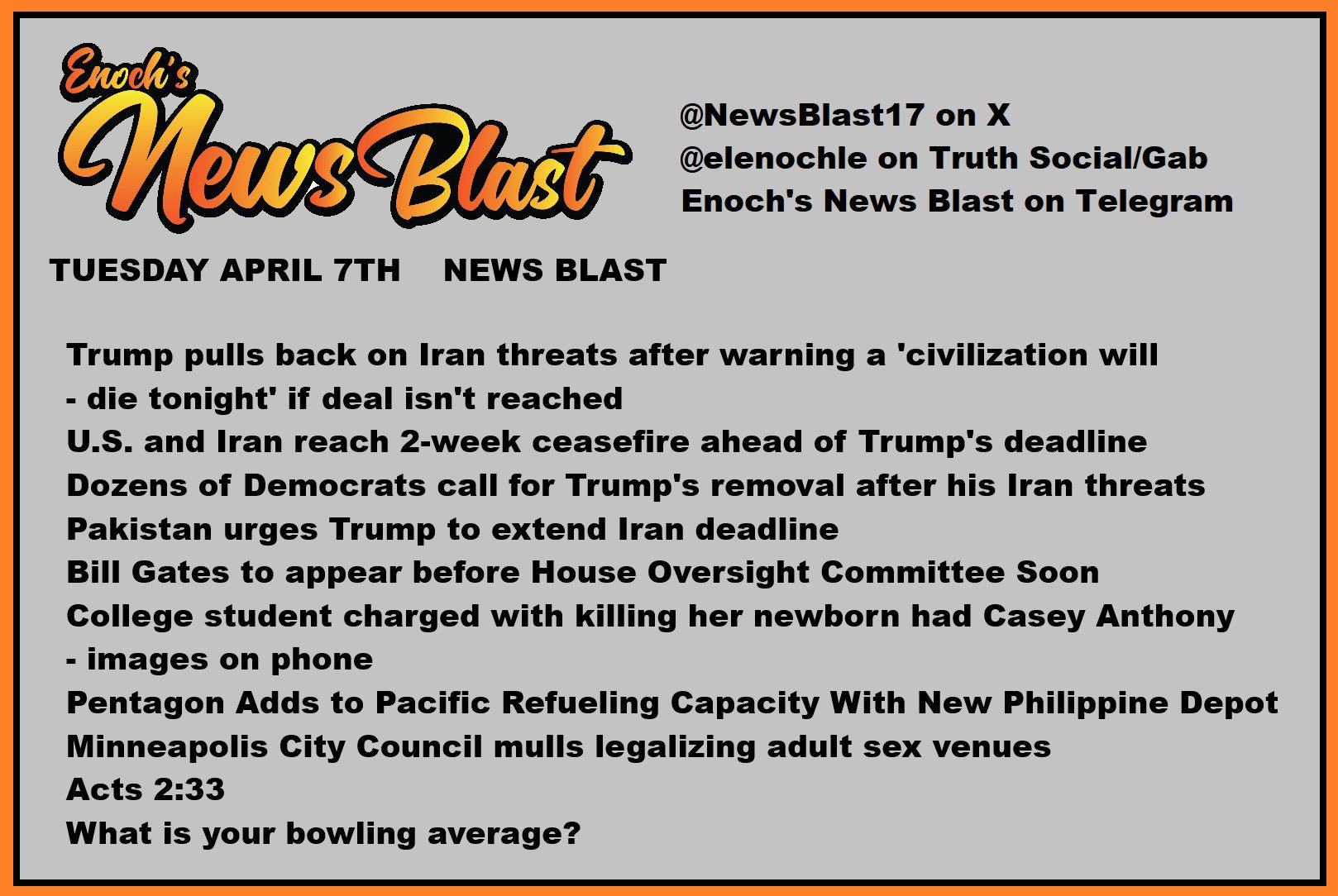 News Blast graphic for Tuesday, April 7th