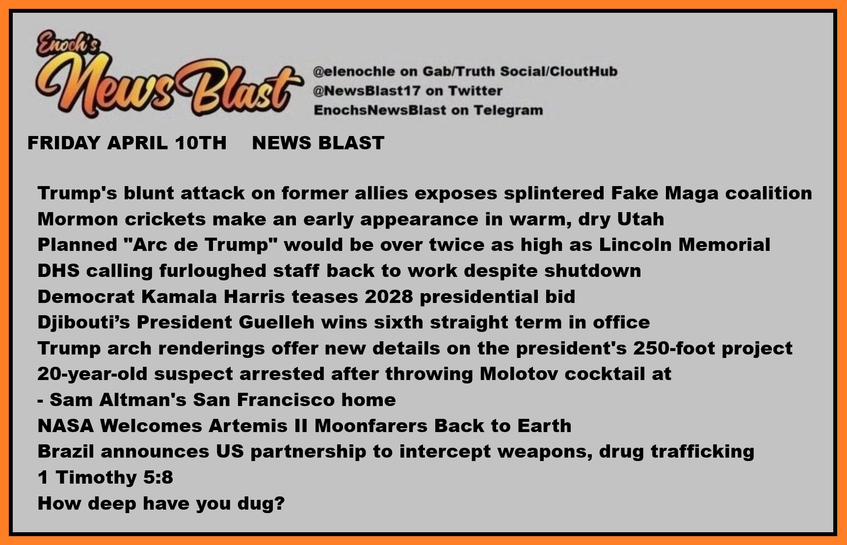 News Blast graphic for Friday, April 10th
