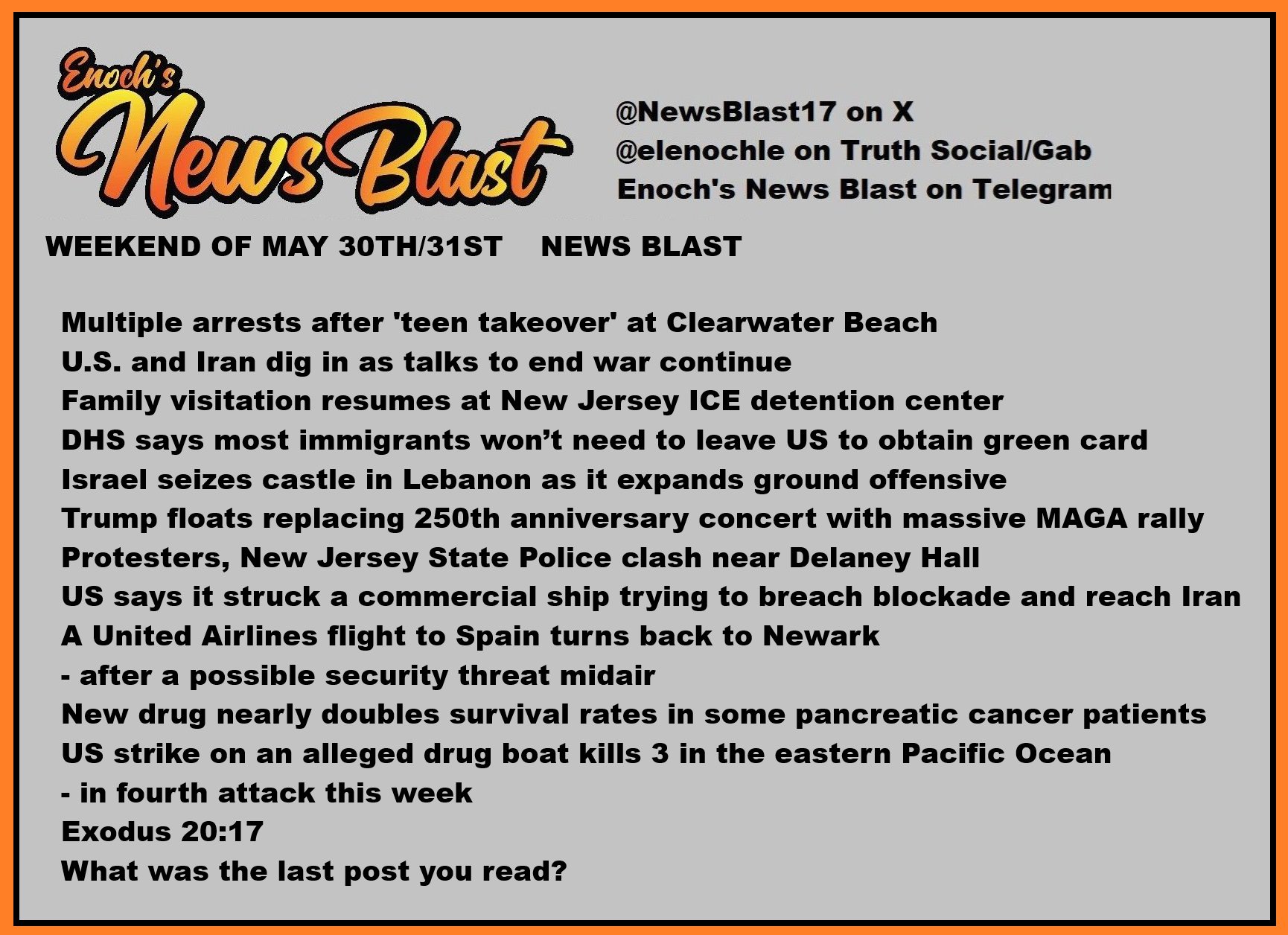 News Blast graphic for Weekend of May 30th / 31st