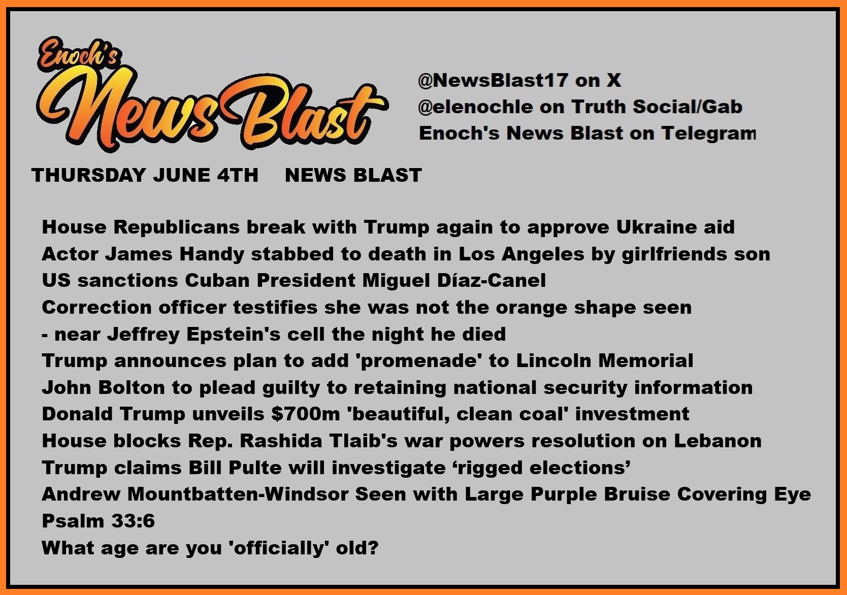 News Blast graphic for Thursday, June 4th
