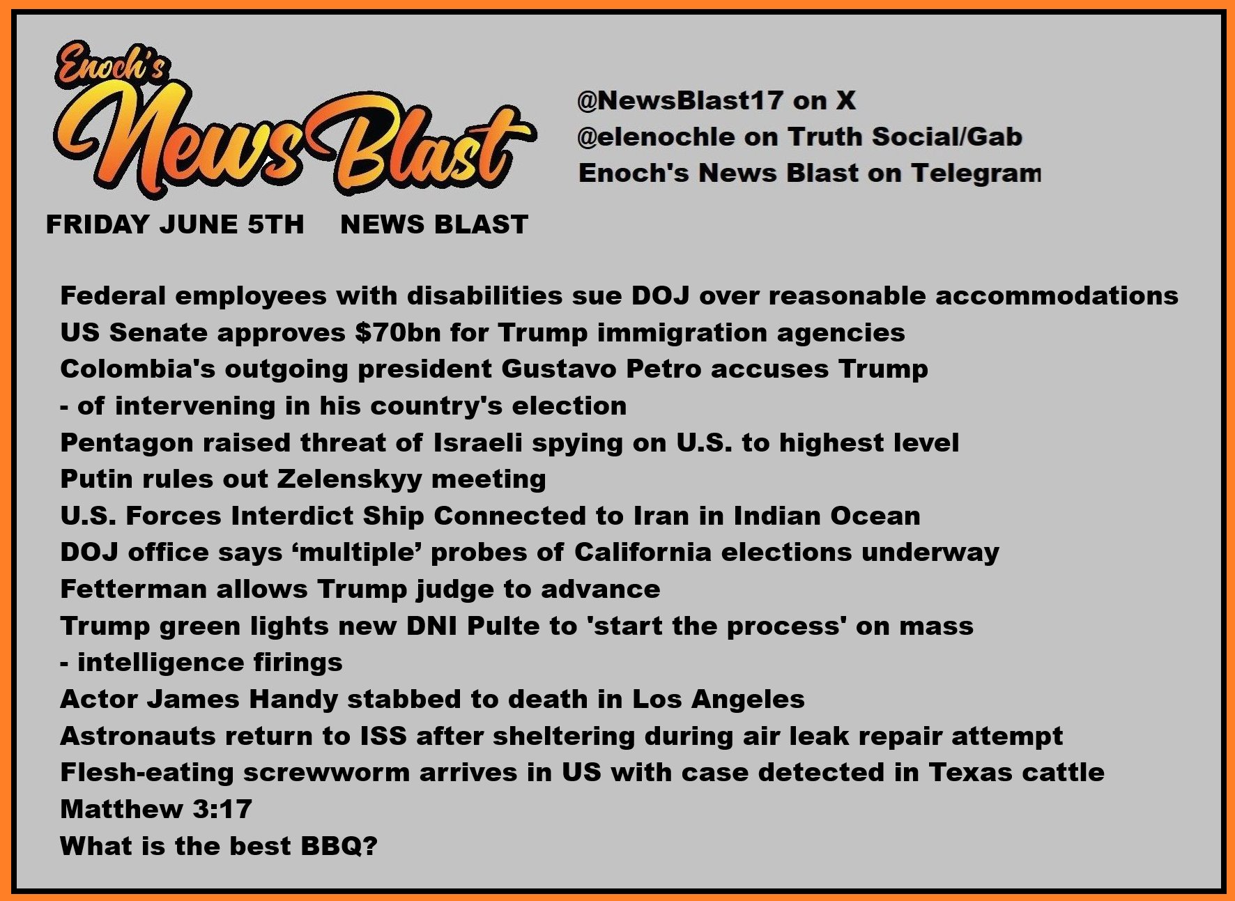 News Blast graphic for Friday, June 5th
