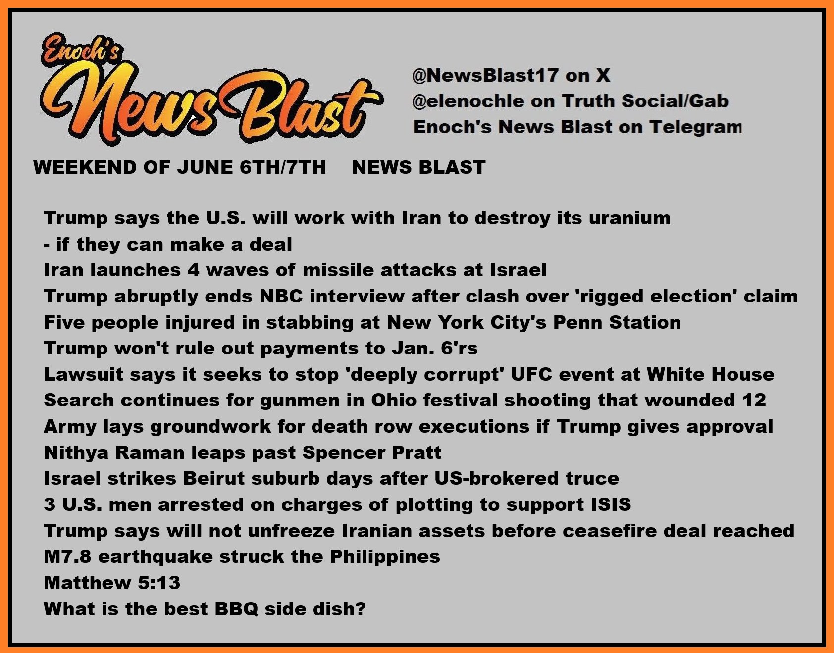 News Blast graphic for Weekend of June 6th / 7th