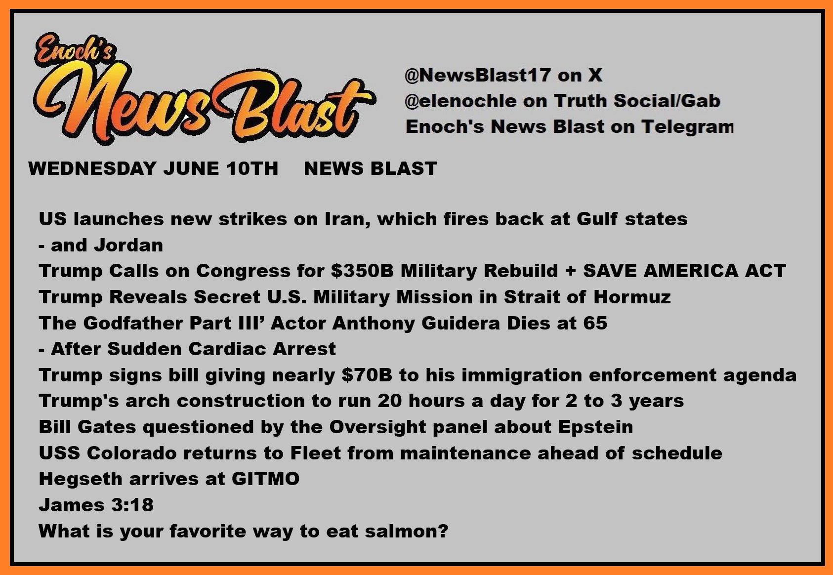 News Blast graphic for Wednesday, June 10th