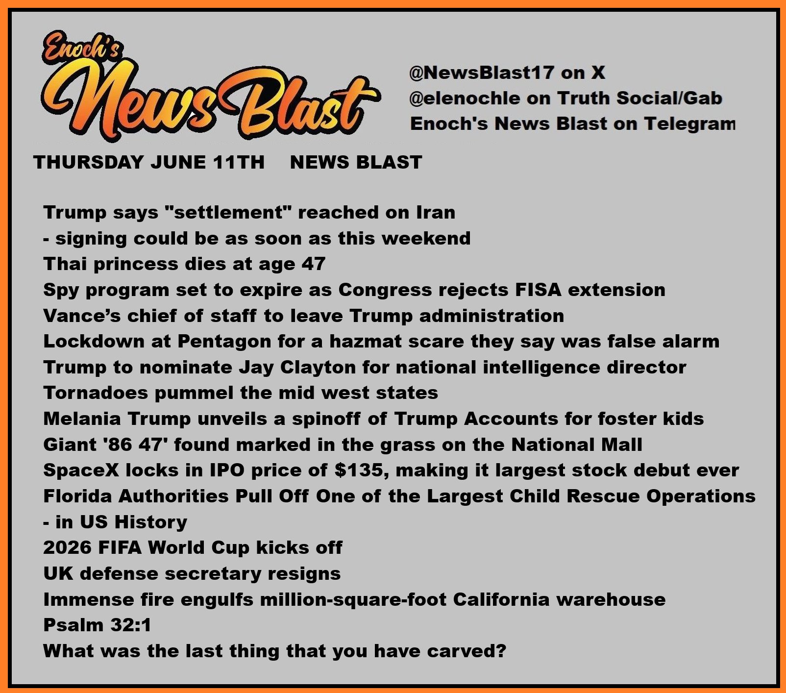 News Blast graphic for Thursday, June 11th
