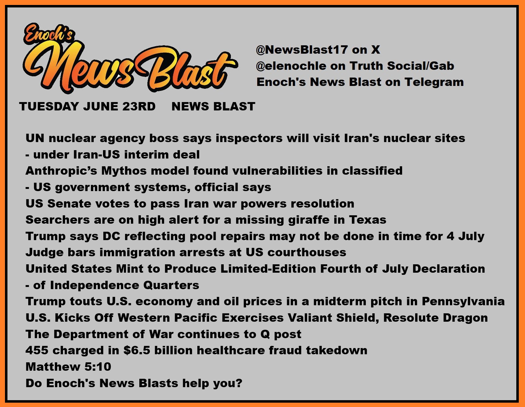 News Blast graphic for Tuesday, June 23rd