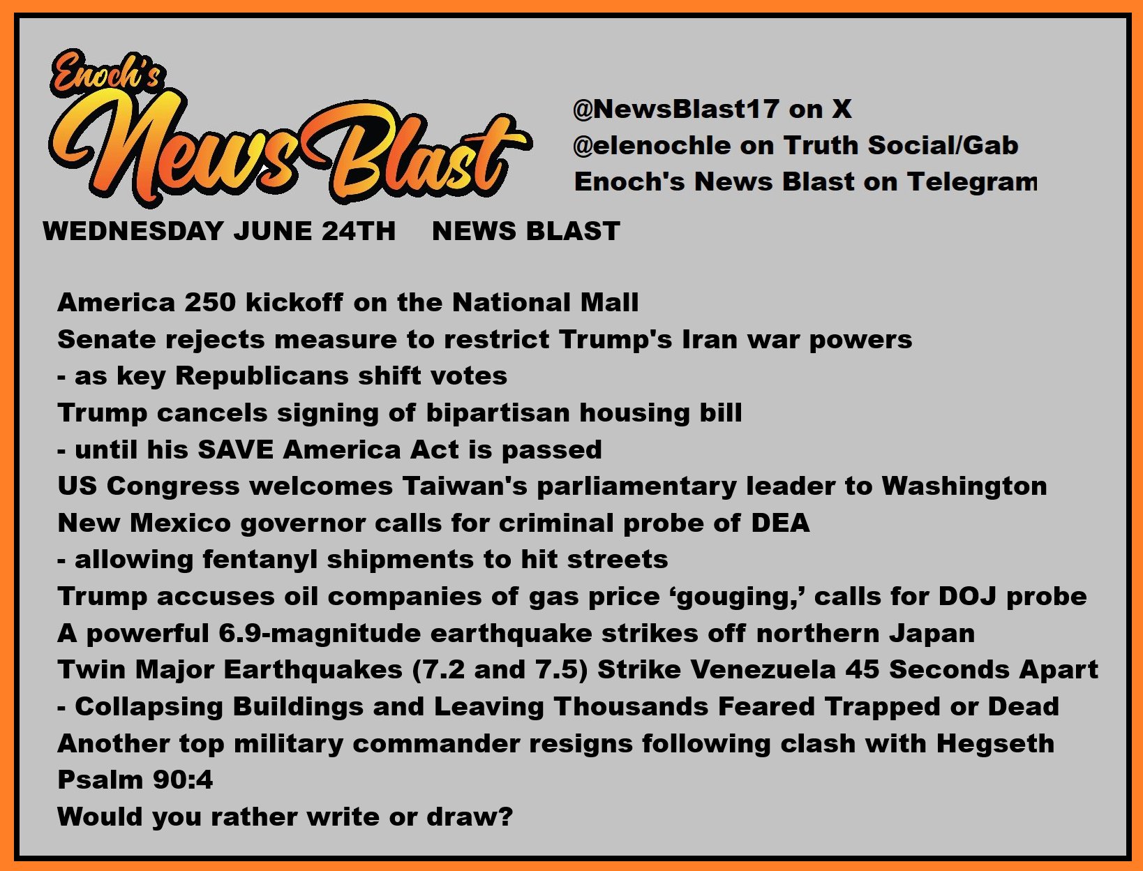 News Blast graphic for Wednesday, June 24th