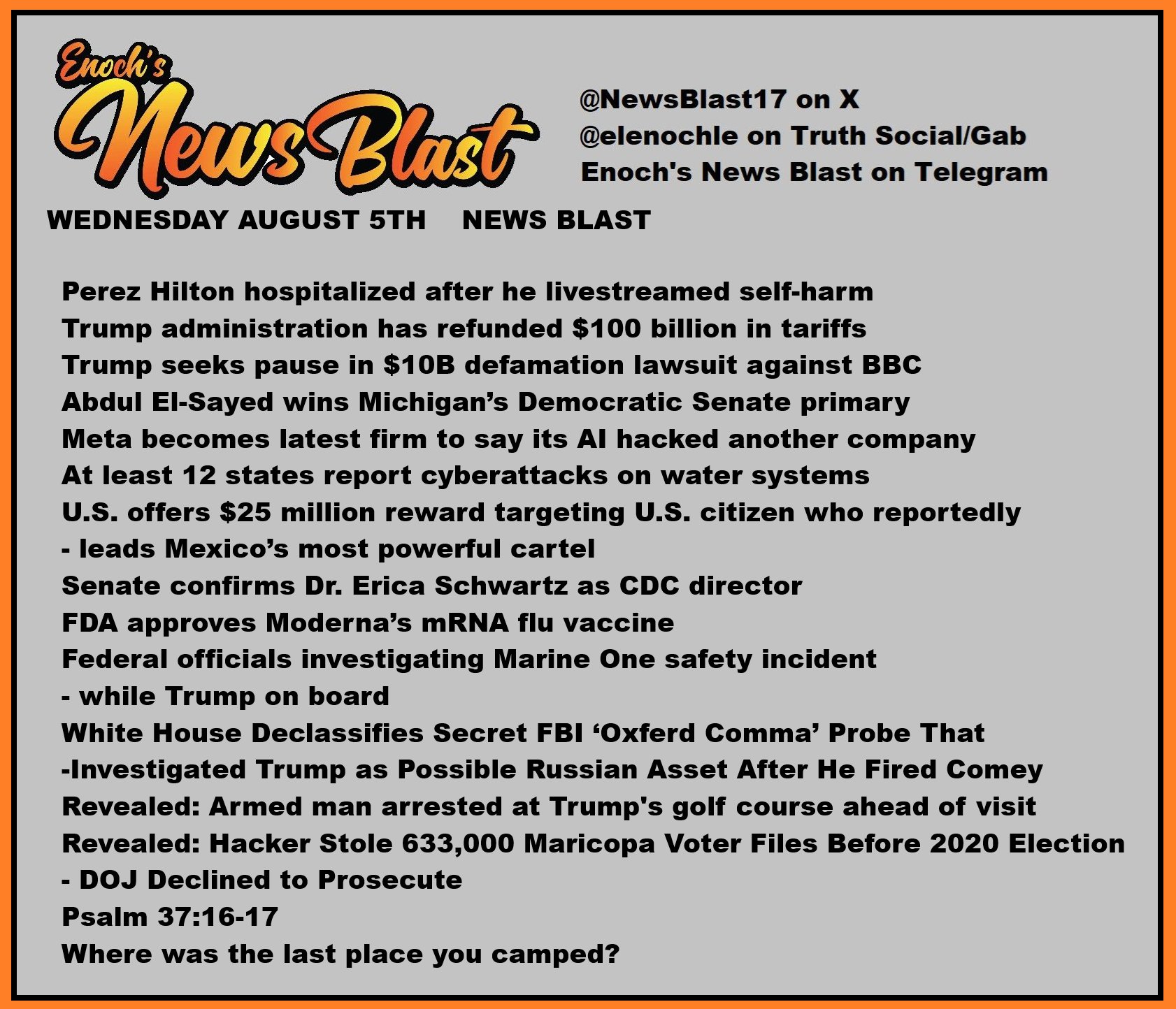 News Blast graphic for Wednesday, August 5th