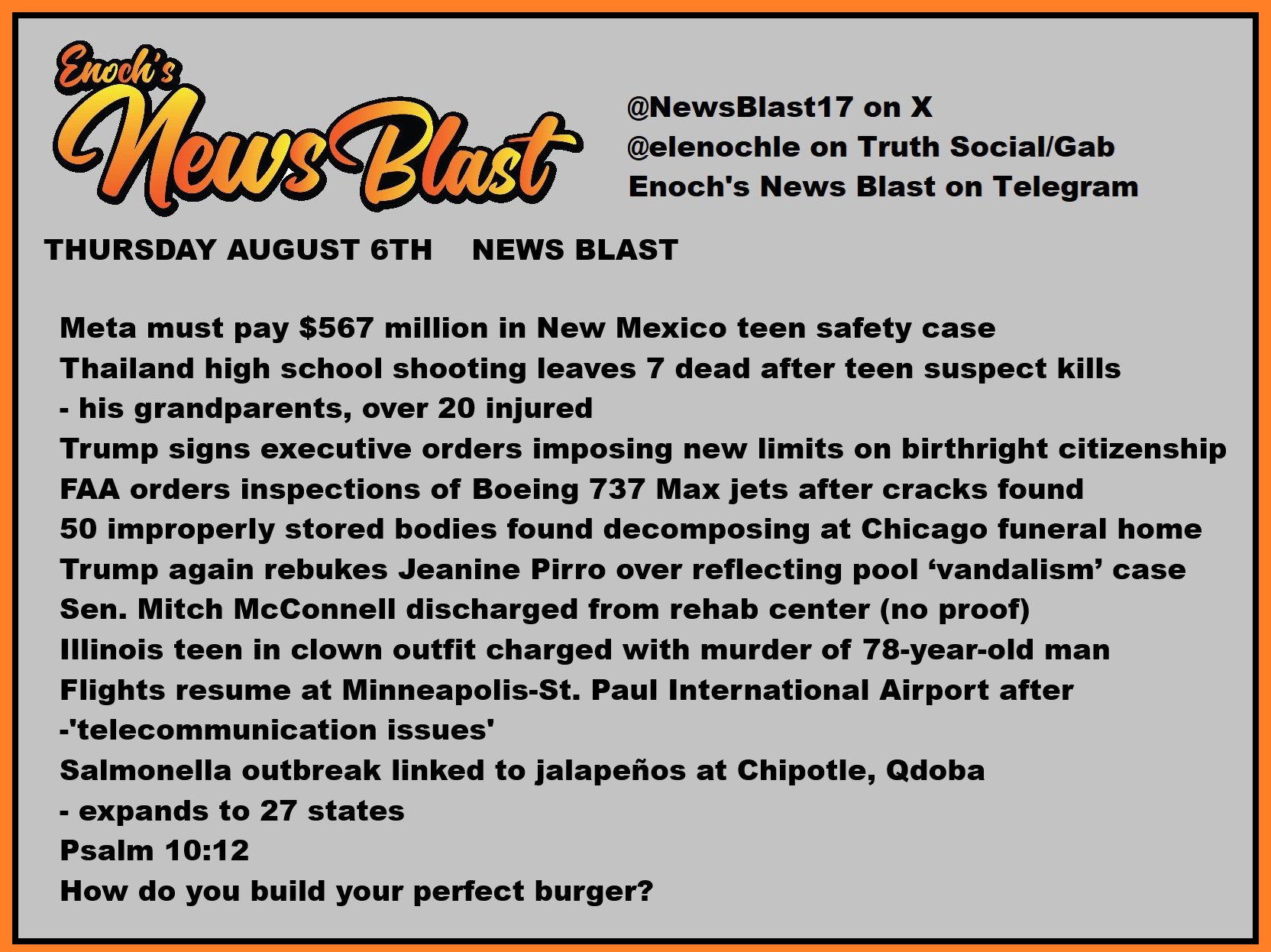 News Blast graphic for Thursday, August 6th