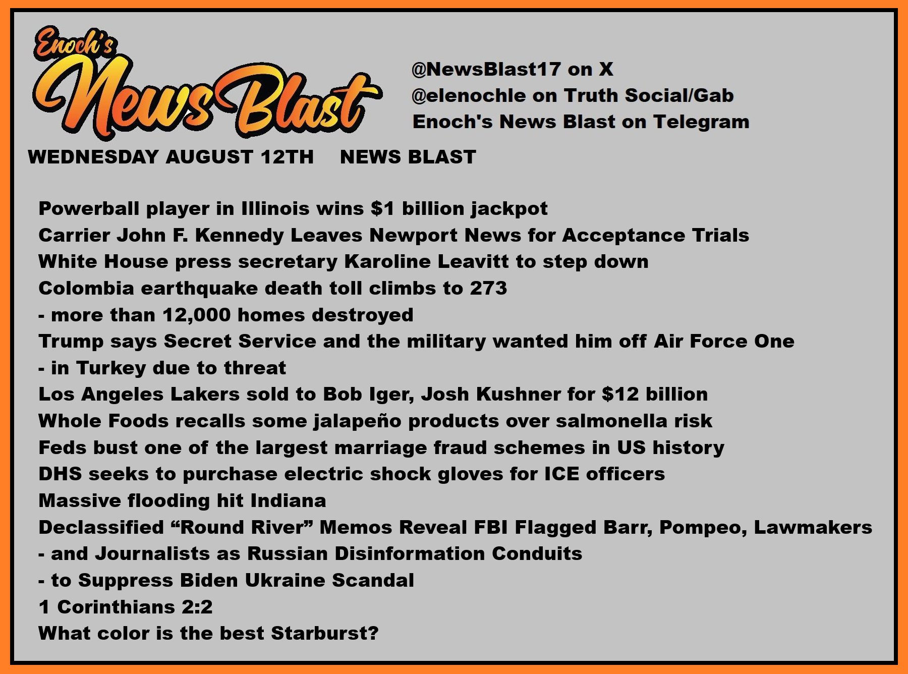 News Blast graphic for Wednesday, August 12th