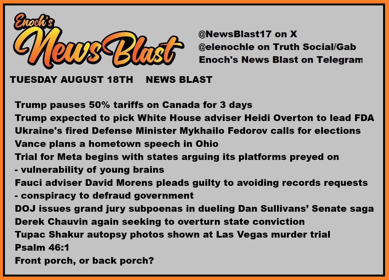 News Blast graphic for Tuesday, August 18th