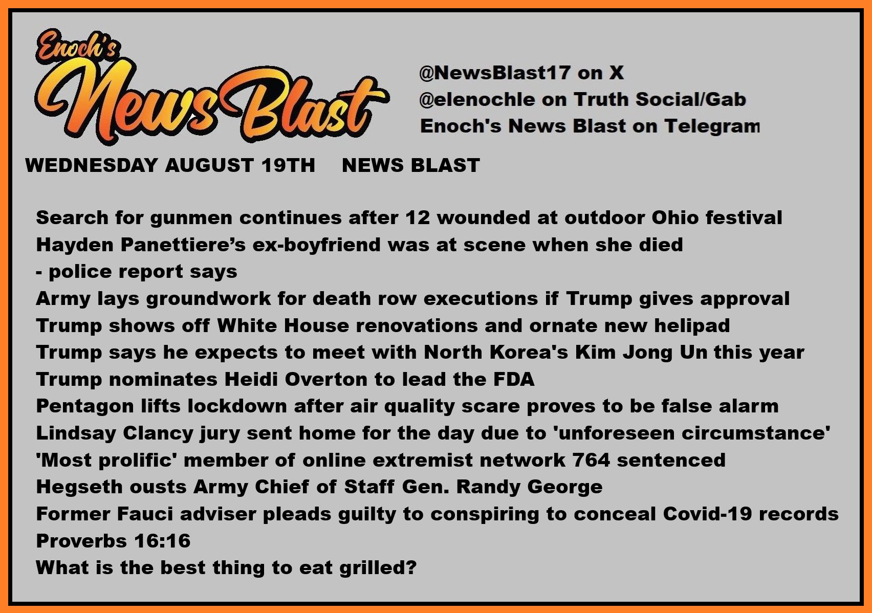 News Blast graphic for Wednesday, August 19th